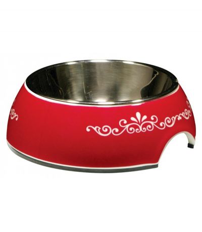 54527 Catit 2 In 1 Style Bowl with Stainless Steel Insert Extra Small 160ml Red Swirl